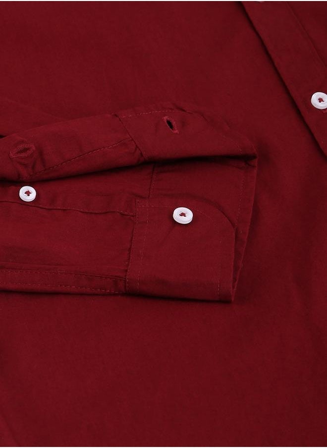 Dennis Lingo - Slim Fit Maroon Men's Casual Shirt, Spread Collar, Full Sleeves, 100% Cotton, - Image 1