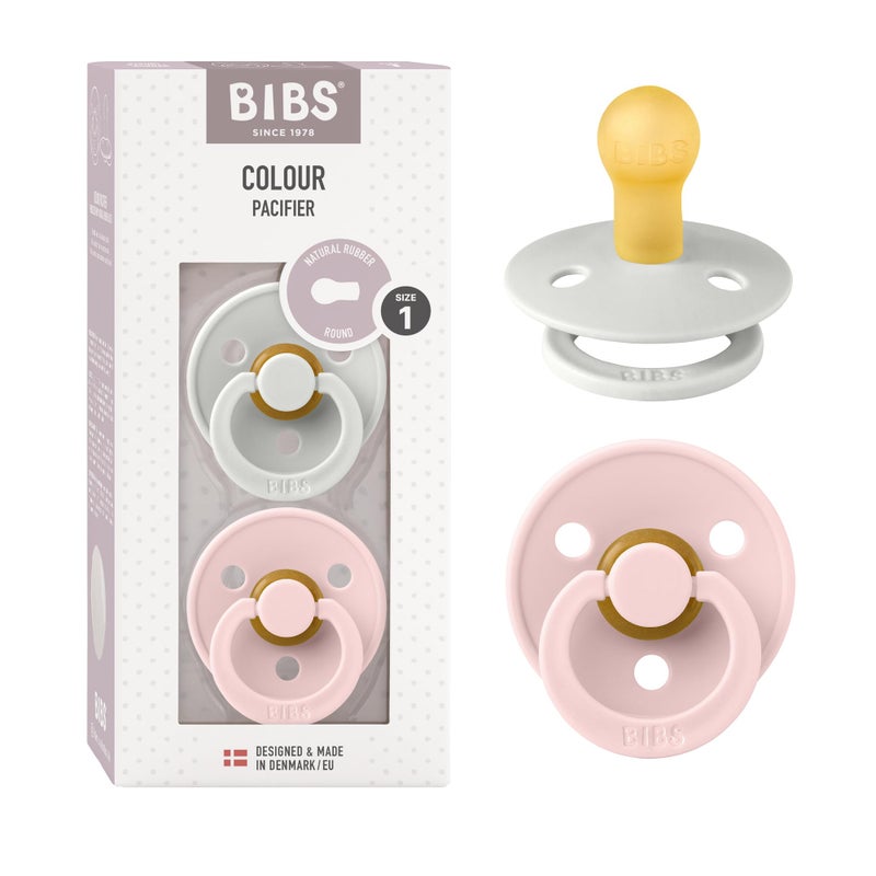 BIBS Pacifiers Colour Collection | Natural Rubber Baby Pacifier | Set of 2 BPA-Free Soothers | Made in Denmark | 6+ Months (Pack of 2) | Blossom/Haze - Image 1