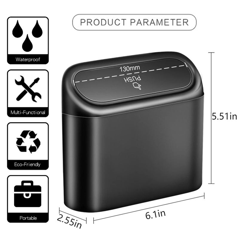 SGLRT Car Trash Can Bin with Lid - Universal Vehicle Mini Leakproof Garbage Can Bin with 20pcs Trash Bags Can Organizer Storage for Front Back Seat Accessories for Auto Office Bedroom Home(Black) - Image 2