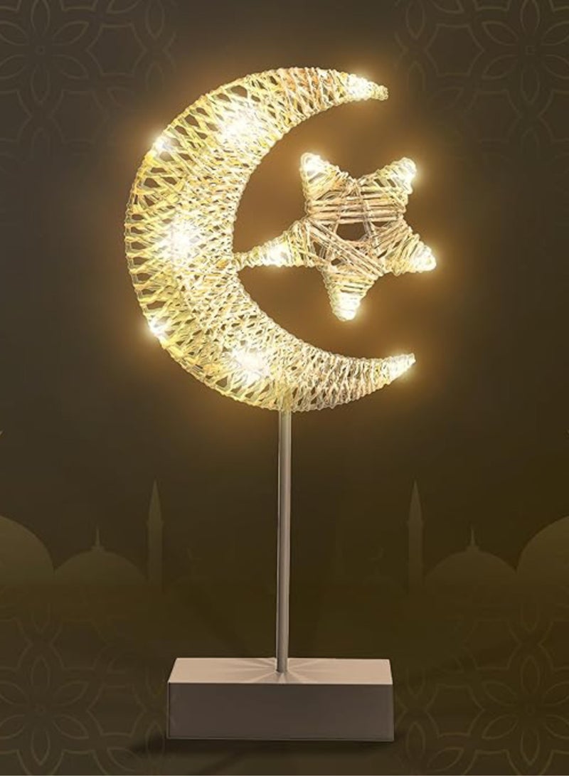 مخطوطات أضواء زينة رمضان للمنزل، مصباح قمر على شكل نجمة يعمل بالبطارية لديكور رمضان، ديكور غرفة النوم بجانب السرير وغرفة المعيشة، ديكورات طاولات المكتب، هدايا رمضان  - Image 1