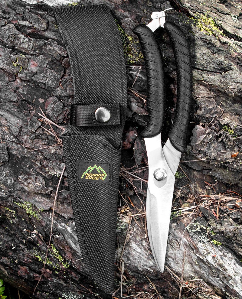Outdoor Edge Game Shears - Spring Loaded with Serrated Edge and Bone-Breaking Notch for Quartering Birds, Small Game, and Fish with Nylon Belt Sheath - Image 2