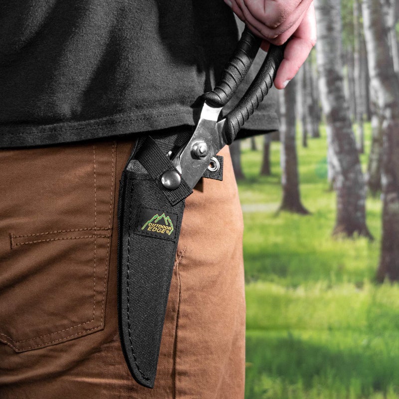 Outdoor Edge Game Shears - Spring Loaded with Serrated Edge and Bone-Breaking Notch for Quartering Birds, Small Game, and Fish with Nylon Belt Sheath - Image 4