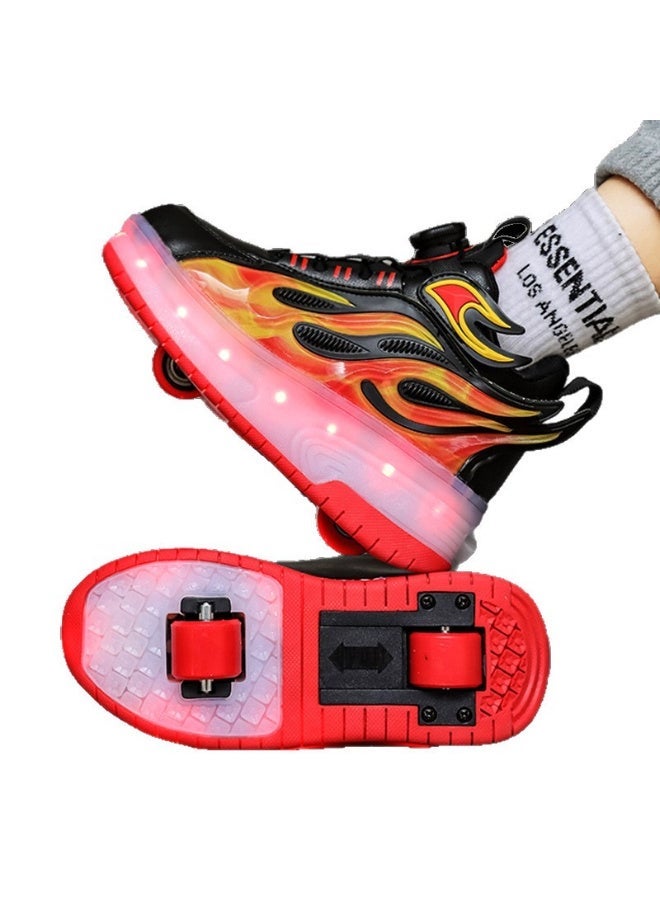 ألعاب تي إن أحذية الأسطوانة للأطفال أسود أحذية اللهب الأحمر LED عجلة أسلوب Heelys - هدية عيد ميلاد مثالية (أحجام 32) - Image 1