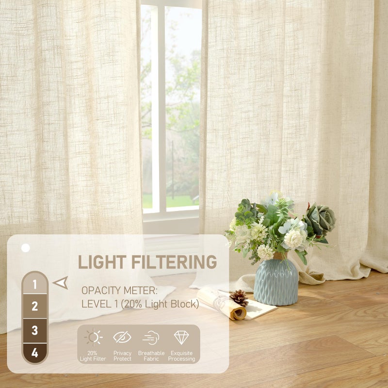 LAMIT Beige Linen Curtains 72 Inches Long 2 Panels for Living Room Faux Linen Textured Light Filtering Drapes Back Tab and Rod Pocket Boho Neutral Panels for Bedroom/Dining Room, 52 x 72 Inch - Image 4