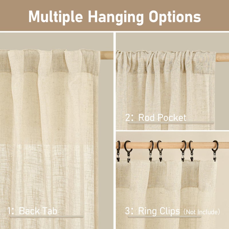 LAMIT Beige Linen Curtains 72 Inches Long 2 Panels for Living Room Faux Linen Textured Light Filtering Drapes Back Tab and Rod Pocket Boho Neutral Panels for Bedroom/Dining Room, 52 x 72 Inch - Image 3