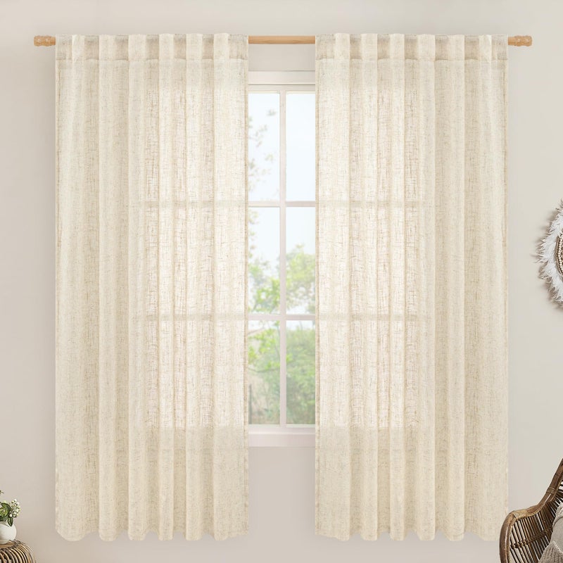 LAMIT Beige Linen Curtains 72 Inches Long 2 Panels for Living Room Faux Linen Textured Light Filtering Drapes Back Tab and Rod Pocket Boho Neutral Panels for Bedroom/Dining Room, 52 x 72 Inch - Image 1
