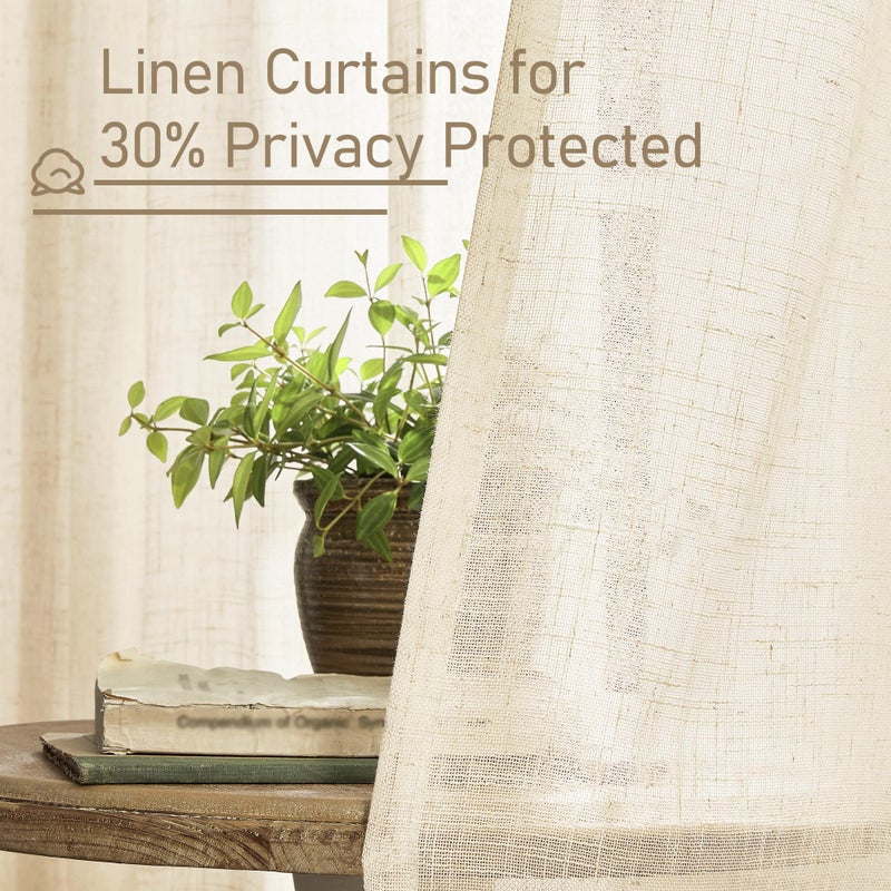 LAMIT Beige Linen Curtains 72 Inches Long 2 Panels for Living Room Faux Linen Textured Light Filtering Drapes Back Tab and Rod Pocket Boho Neutral Panels for Bedroom/Dining Room, 52 x 72 Inch - Image 5