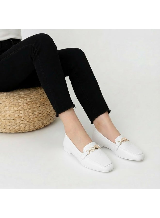 لايف ستيلاش  حذاء باليرينا مسطح من الجلد مربع BN-515 - ابيض - Image 1