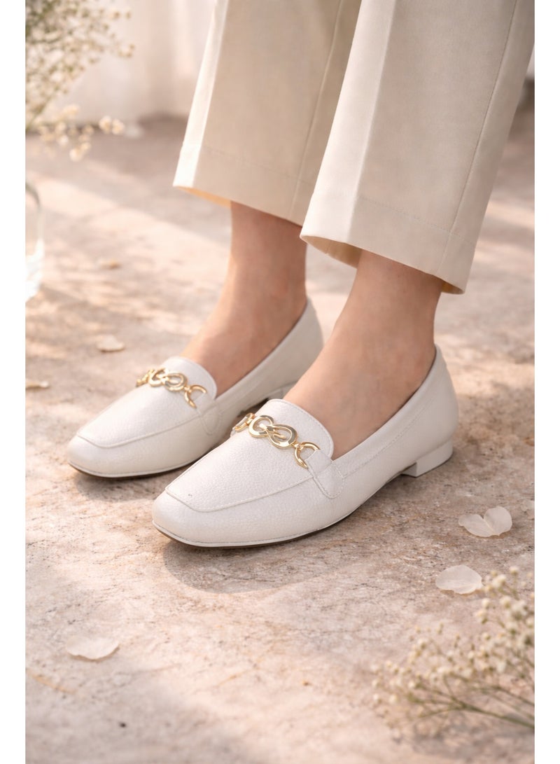 لايف ستيلاش  حذاء باليرينا مسطح من الجلد مربع BN-515 - ابيض - Image 1