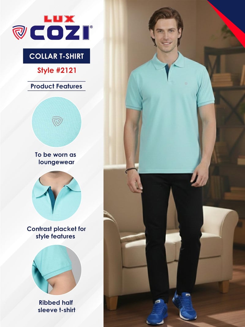 Lux Cozi Men's Pack of 1 Pale Green Regular Fit Polo Neck Half Sleeve Solid Casual T-Shirt_COZI_2121_POOLBU_4XL_1PC - Image 2