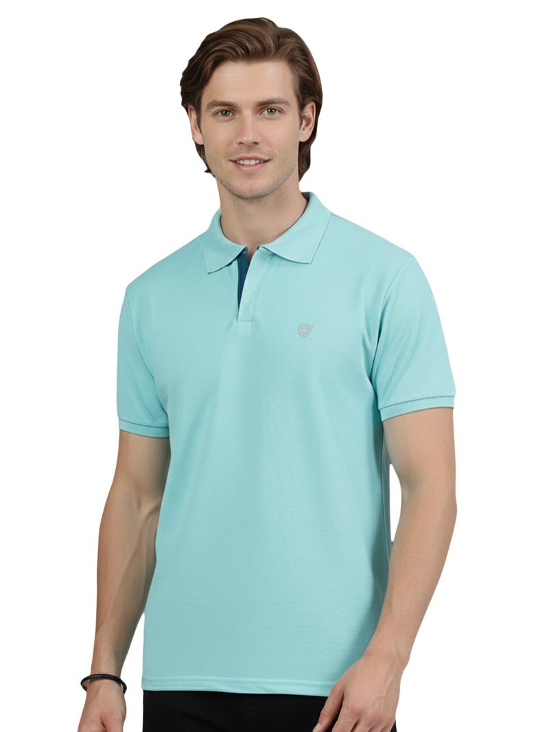 Lux Cozi Men's Pack of 1 Pale Green Regular Fit Polo Neck Half Sleeve Solid Casual T-Shirt_COZI_2121_POOLBU_4XL_1PC - Image 1