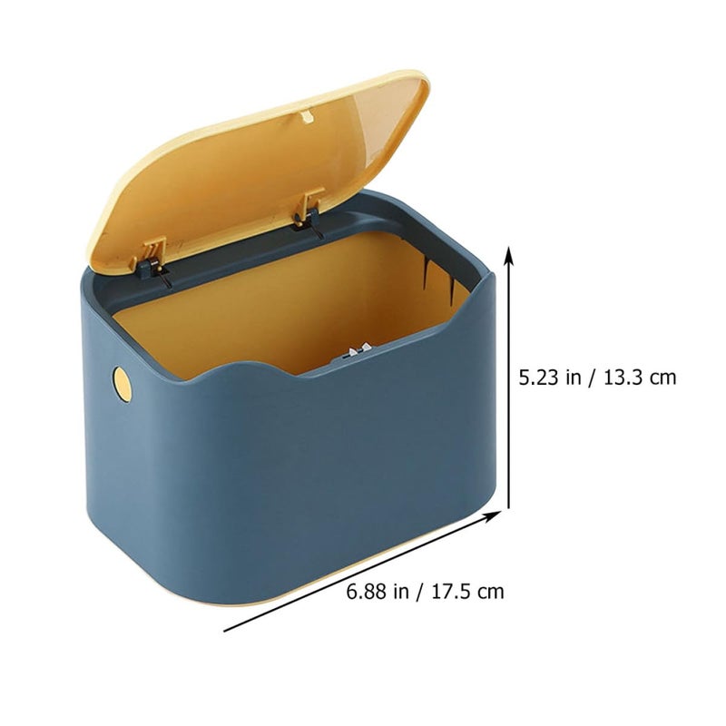 Mini Desktop Trash Can With Lid Blue And Yellow Plastic Waste Bin For Home Office - Image 3