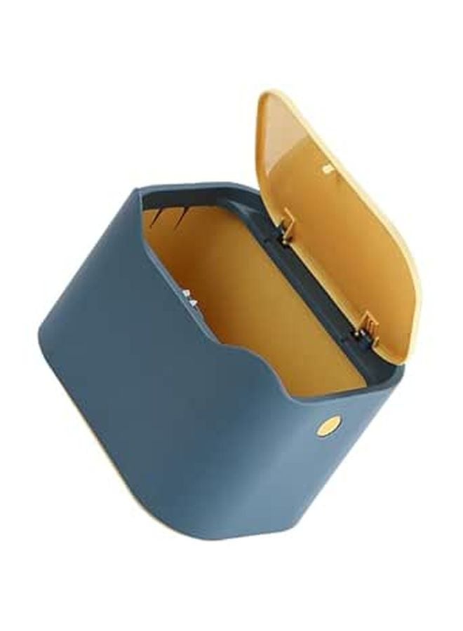 Mini Desktop Trash Can With Lid Blue And Yellow Plastic Waste Bin For Home Office - Image 1