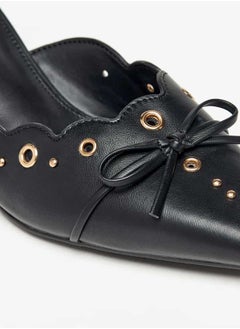 Flora Bella By Shoexpress Women Eyelet Tetxured Slip-On Mules with Bow Applique and Cone Heels  - Image 5