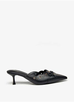 Flora Bella By Shoexpress Women Eyelet Tetxured Slip-On Mules with Bow Applique and Cone Heels  - Image 3
