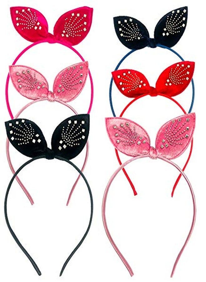 Evisha 6 pcs Fancy Velvet Bow Shape Shinny Hair Head Bands (Assorted Colour) - Image 1