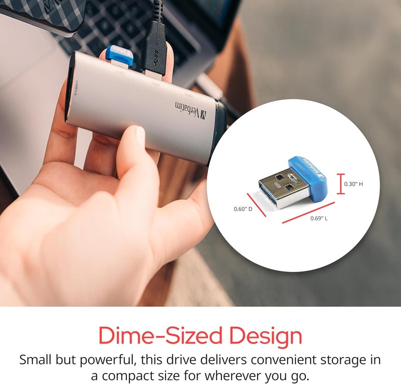 VERBATIM 16GB Store 'n' Stay Nano USB 3.2 Gen 1 Flash Drive Snag-free Low Profile Thumb Drive - Blue - Image 3