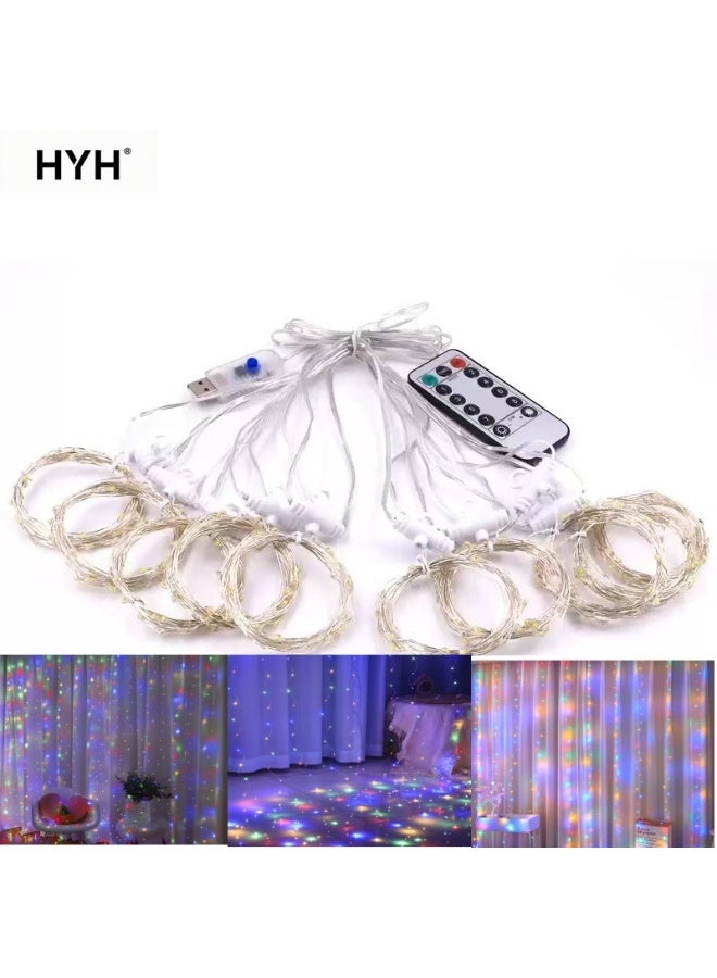 HYH Colorful LED Curtain String Lights 3x3M, USB Powered with Remote & Hooks, Multicolor Fairy Lights for Bedroom, Party & Live Background DecorPerfect for bedrooms, living rooms, parties, birthdays, weddings, festivals, and live stream backgrounds, adding a playful touch to any space - Image 1