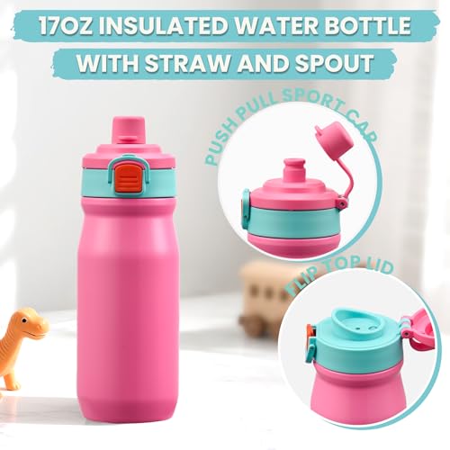 PIQUEBAR Kids Lunch Box with 8oz Thermo, Leakproof Bento Box with Insulated Bag, Kids Insulated Water Bottle with Straw, Food Lunch Container for Back to School Girls, Pink - Image 5