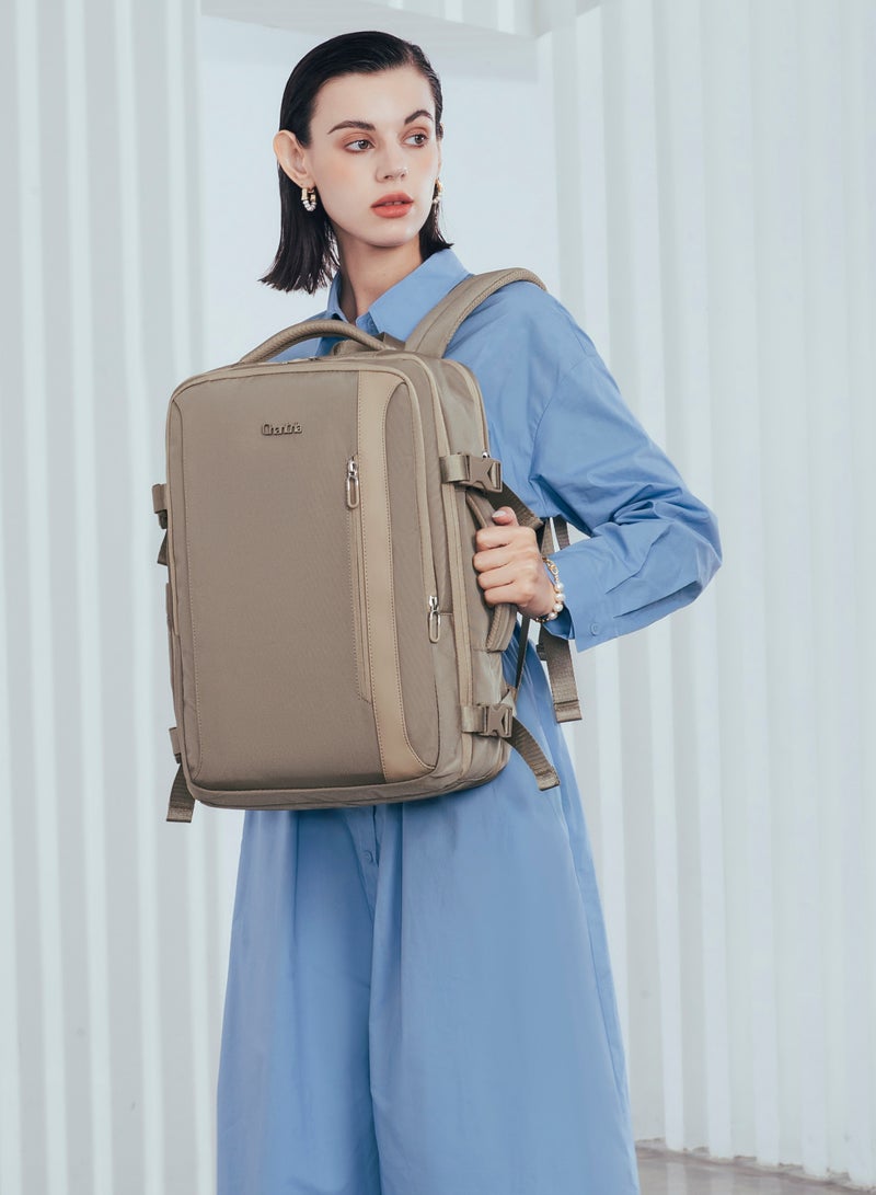 شانتريا حقيبة ظهر لاب توب قابلة للتوسيع للنساء مقاومة للماء متعددة الوظائف مضادة للسرقة بفتحة  درجة وجيب مقاوم للماء - كاكي - Image 4