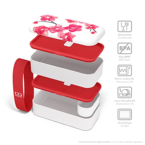 monbento - Bento Box Adult MB Original Blossom - 2 Leakproof Compartments - Stackable Lunch Box Perfect for Work/Picnic/Sports - BPA Free Food Containers - Microwave & Dishwasher Safe - Red & White - Image 4