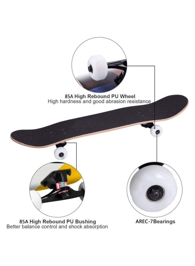 Bukela 80cmx20cm Skating Board  Beginner Skateboard 7 Ply Maple Deck Complete With High Elastic PU Wheels for Adults Teens Youths Kids Boys and Girls - Image 2