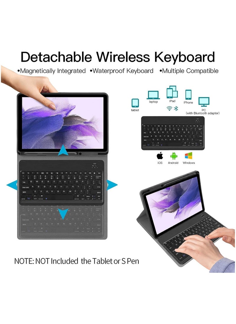 ELTRAZONE حافظة لوحة مفاتيح لجهاز Samsung-Galaxy-Tab S8+ S7 FE S7+ مقاس 12.4 بوصة - حافظة مع غطاء لوحة مفاتيح لاسلكية قابلة للفصل لجهاز Galaxy Tab S8+ SM-X800/X806 2022 S7 FE SM-T730/T738 2021 S7+ 2020  - Image 3