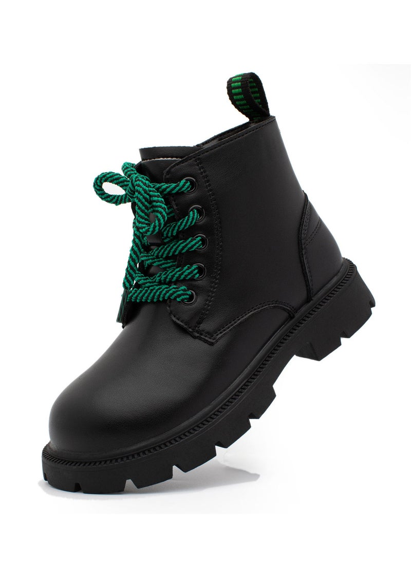 Lucky Kids - Lucky Kids Unisex Synthetic Leather Winter Ankle Boots With Classic Lace Up & Side Zipper For Little Kids - Image 1
