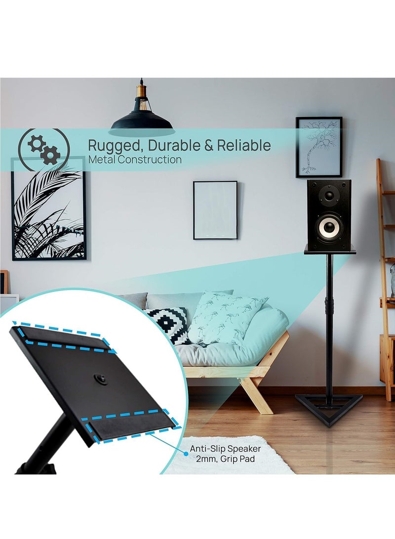 ET-LIFE Speaker Stand Pair of Sound - Telescoping Height Adjustable from 68cm-116cm, High Heavy Duty Three-point Triangle Base with 22cm Square Platform, Black  - Image 2