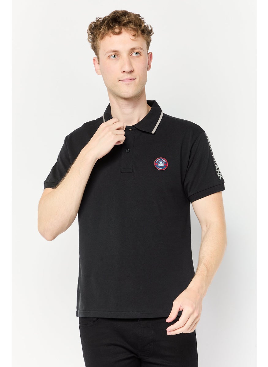 Paul Frank Men Regular Fit Brand Logo Short Sleeves Polo Shirt, Black  - Image 1