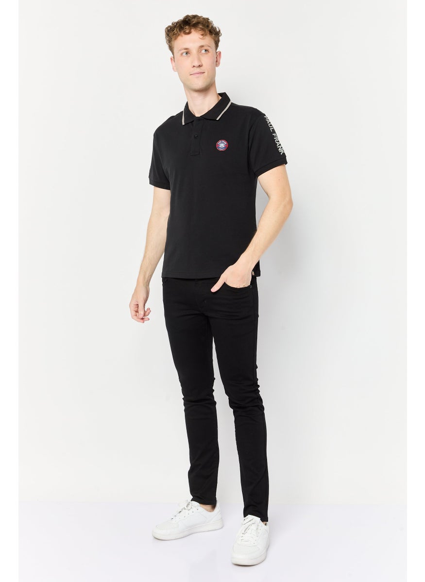 Paul Frank Men Regular Fit Brand Logo Short Sleeves Polo Shirt, Black  - Image 4