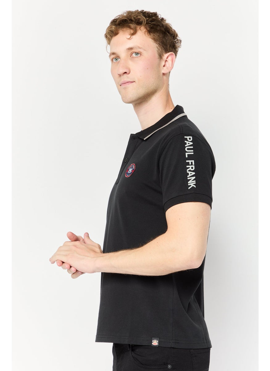 Paul Frank Men Regular Fit Brand Logo Short Sleeves Polo Shirt, Black  - Image 3