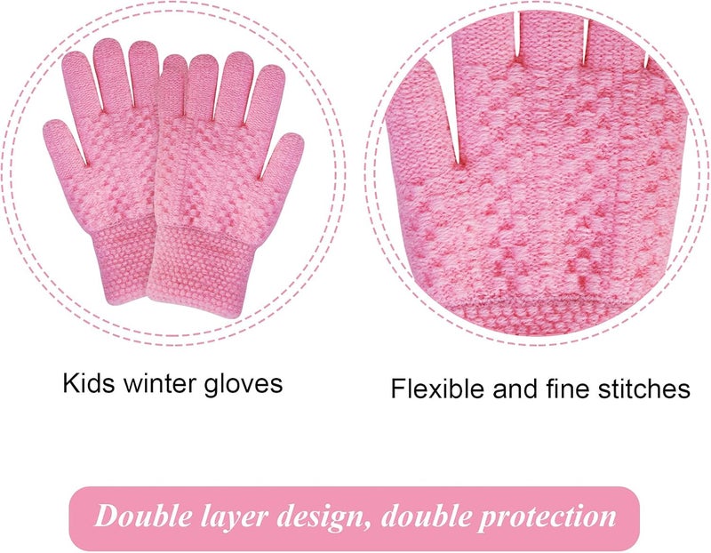 YSense 3 Pcs Kids Winter Beanie Hat Scarf Gloves Set Thick Knit Warm Fleece Fuzzy Lined Beanie Caps Mittens for Boys Girls - Image 5
