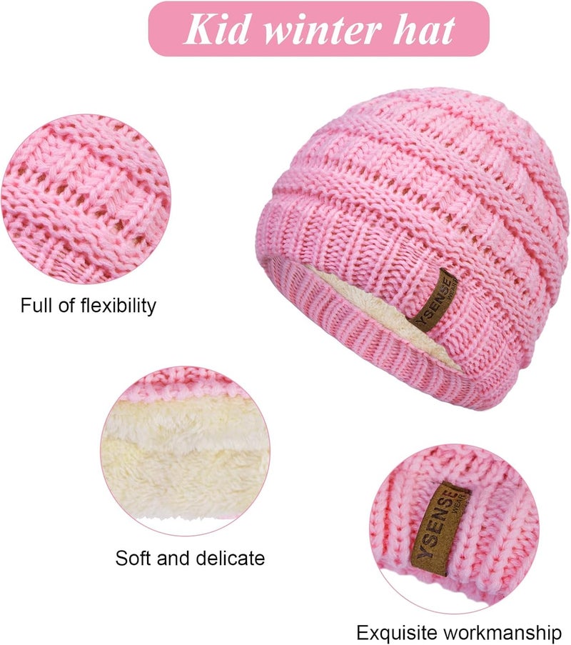 YSense 3 Pcs Kids Winter Beanie Hat Scarf Gloves Set Thick Knit Warm Fleece Fuzzy Lined Beanie Caps Mittens for Boys Girls - Image 3