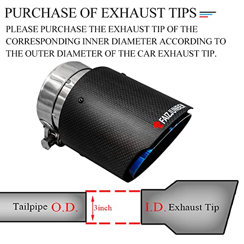 FAIZJUNBEN Carbon Fiber Exhaust Tips, 3 Inch Inlet, 4 Inch Outlet, Frosted Carbon Fiber Exhaust Tips, Stainless Steel Blue Carbon Fiber Car Exhaust Tips. - Image 4