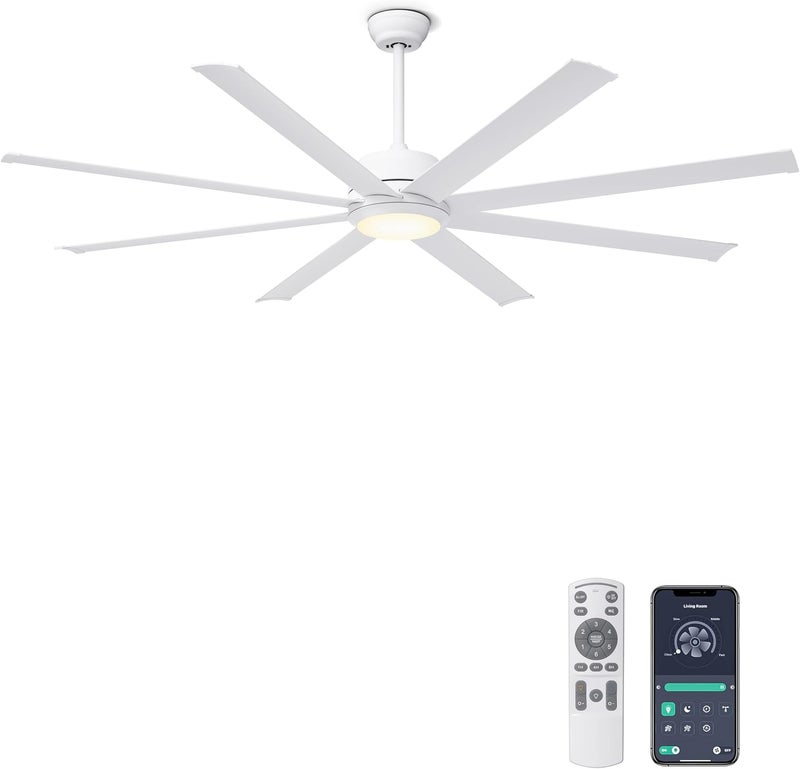 Ohniyou 72" Large Ceiling Fan with Lights - Indoor/Outdoor Fan Remote & APP Control, Dimmable, DC Motor, Metal Ceiling Fan for Patio Living Room, White - Image 1