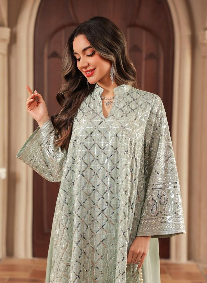 Take Two Green Sequin A-Line Jalabiya - Image 4