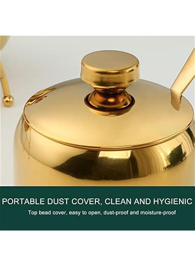 Sugar Bowl , Sugar Dispenser , Stainless Steel Sugar Pot With Lid , Drum Shape Small Condiment Container for Home and Kitchen(Gold)  - Image 3