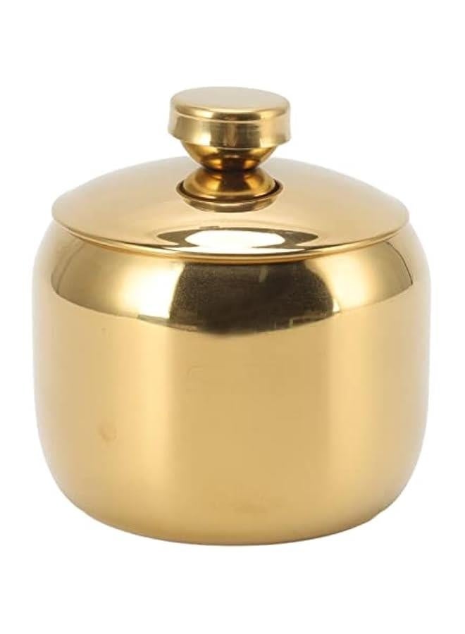 Sugar Bowl , Sugar Dispenser , Stainless Steel Sugar Pot With Lid , Drum Shape Small Condiment Container for Home and Kitchen(Gold)  - Image 1