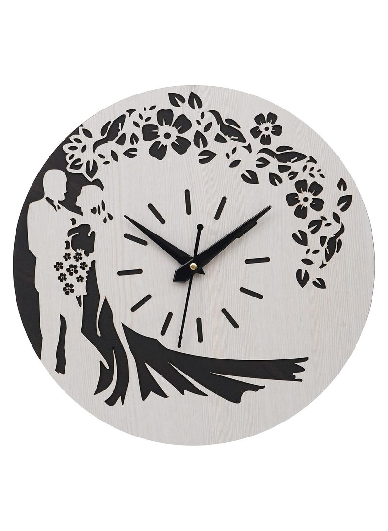 Webelkart Webelkart Beautiful Round Love Couple Design Wood Wall Clock for Home Decor| Wall Clock for Bedroom| Wall Clock for Living Room/Wall Clock for Wedding  - Image 1