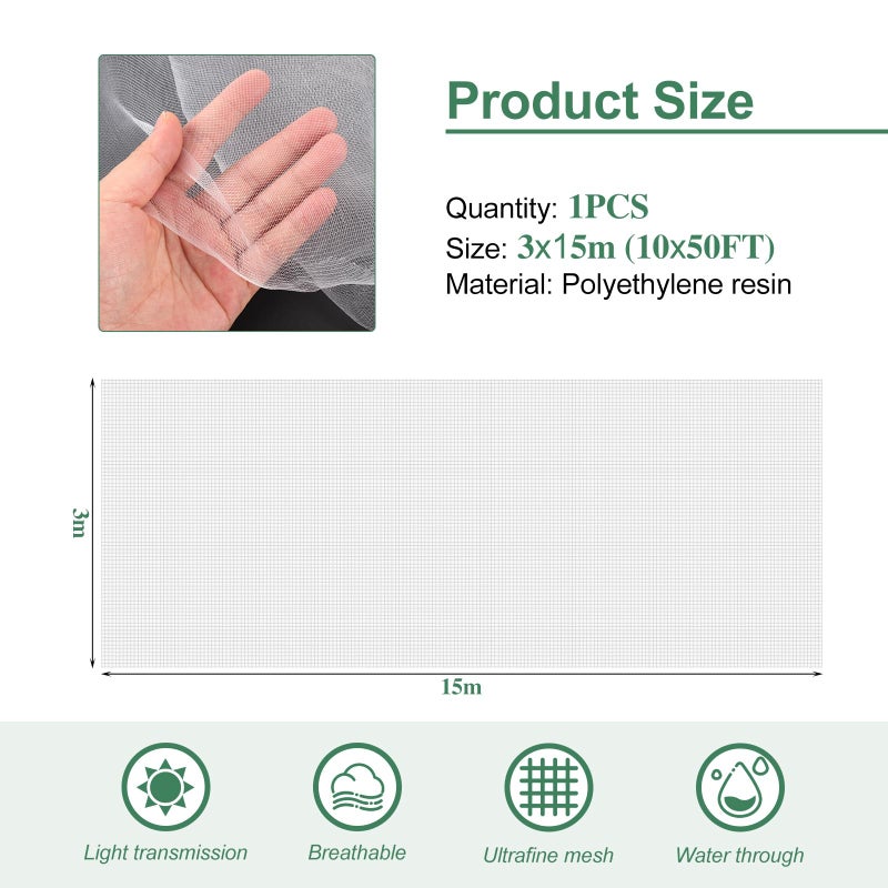 WiMas Garden Netting Pest Barrier 10 x 50FT Garden Mesh Netting Insect Netting Garden Neting for Raised Beds Garden Insect Barrier Plant Mesh Cover for Vegetable Flowers Fruits Plants Greenhouse - Image 2