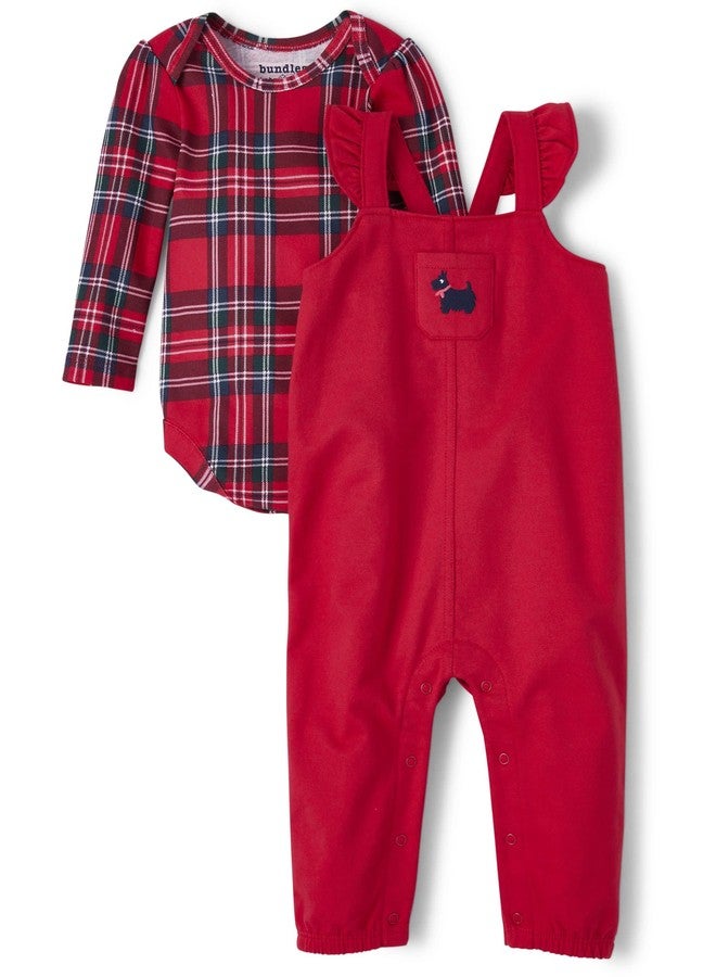 The Children's Place,Long Sleeve Bodysuit and Pants Set,Ruby/Ruby Plaid,3-6 Months - Image 1