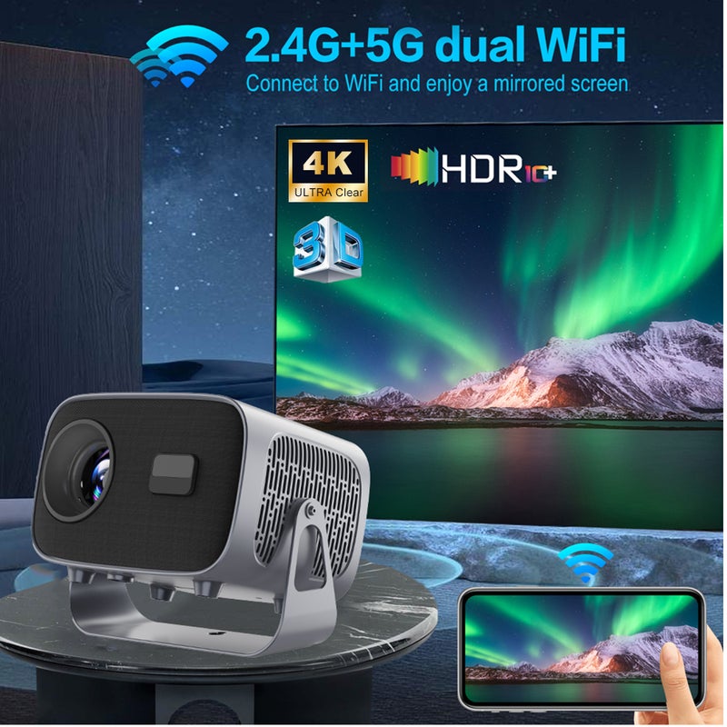 Portable Projector: 4K Support 1080*720P Pixel - Built-In Android 11.0 OS Electric Focus Keystone Correction 360° Rotation Wireless WIFI for Home Outdoor Family Movie Viewing - Image 4