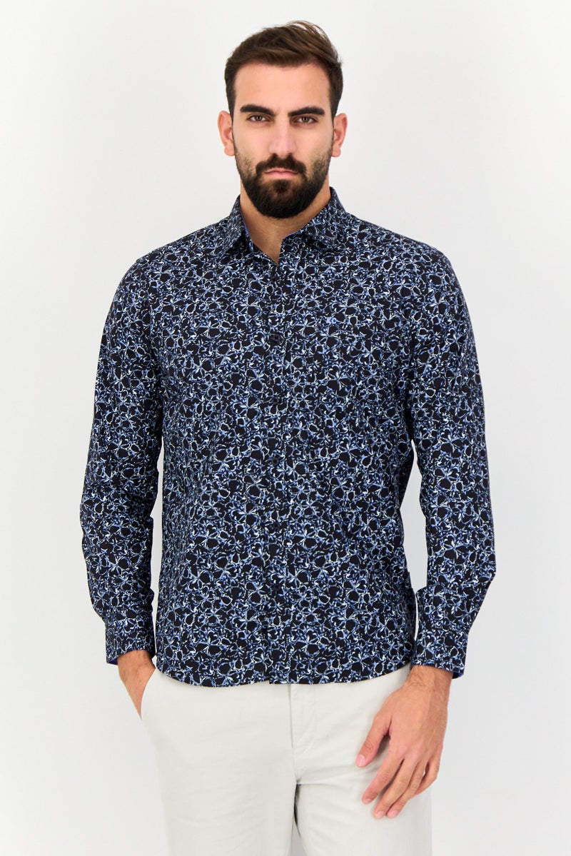 Kenneth Cole Men Slim Fit Floral Print Long Sleeves Casual Shirt, Multicolor  - Image 1