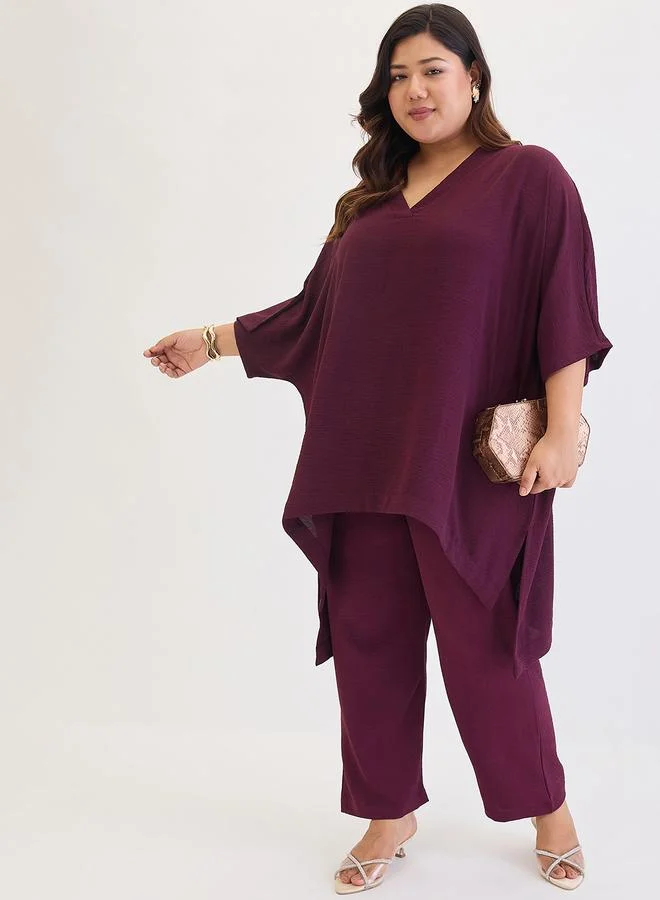 Femmella  Plus Size Asymmetric Top and Trousers Co-ords for Women | Best Price UAE