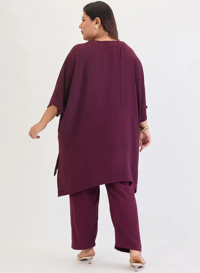Femmella  Plus Size Asymmetric Top and Trousers Co-ords for Women | Best Price UAE