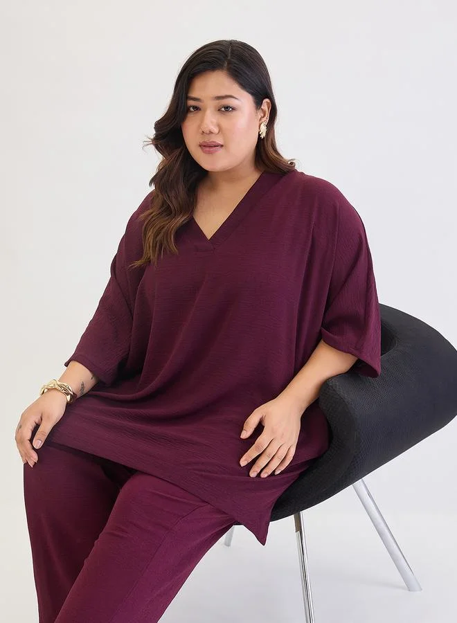 Femmella  Plus Size Asymmetric Top and Trousers Co-ords for Women | Best Price UAE