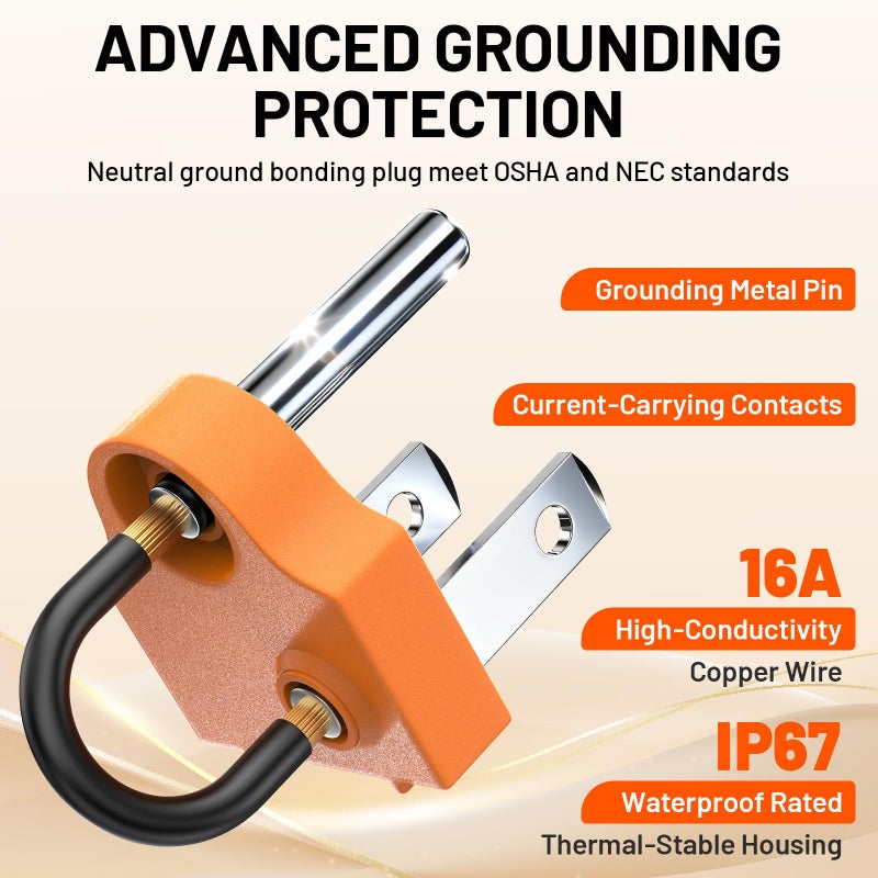 Uogw Generator Grounding Plug with Keychain - Portable Neutral Ground Bonding Adapter (NEMA 5-15P to 5-15R/TT-30R) for Inverter Generators, RV, Trailer, Camping - Easy Storage & Anti-Loss (1Pack ,Orange) - Image 3