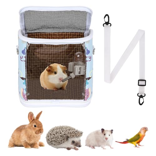 NOONEAU Guinea Pig Carrier Bag with Water BottleTravel Portable Small Animal Carrier Sling Pouch Clear Window Carrier Backpack for Hamster Bunny Gerbil Hedgehog Sugar Glider Lizard BirdBlue - Image 1