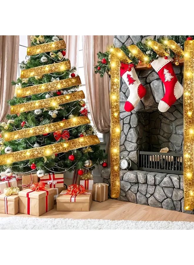 Golden Christmas Tree Ribbon Lights 78 74 Inch Battery Operated Indoor Decor - Image 1
